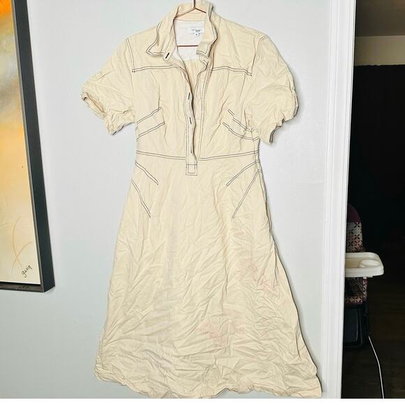 ROSETTA GETTY COLLECTIVE Off White Beige Twill 100% Cotton Bone Dress Size 10 - Picture 4 of 12